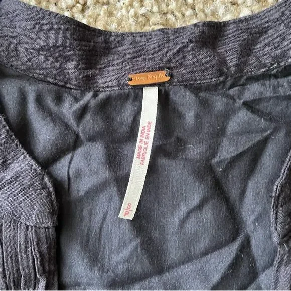 Woman’s Free People Black Smocked Mini Dress with Bishop Sleeves - Picture 8 of 10